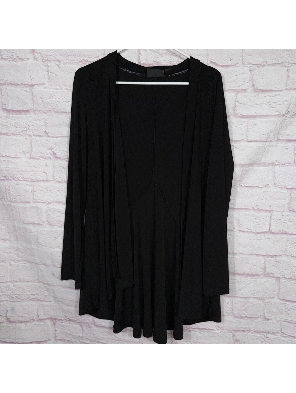 Nina Leonard Medium Black Open Front Cardigan